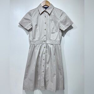 Brooks Brothers Womens Light Khaki Short Sleeve Button-Front Shirt Dress Size 4P